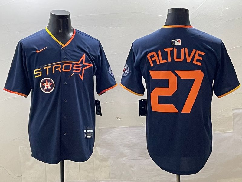 Men Houston Astros #27 Altuve Drak Blue Three generations Joint Name 2025 Nike MLB Jersey style 10->youth mlb jersey->Youth Jersey